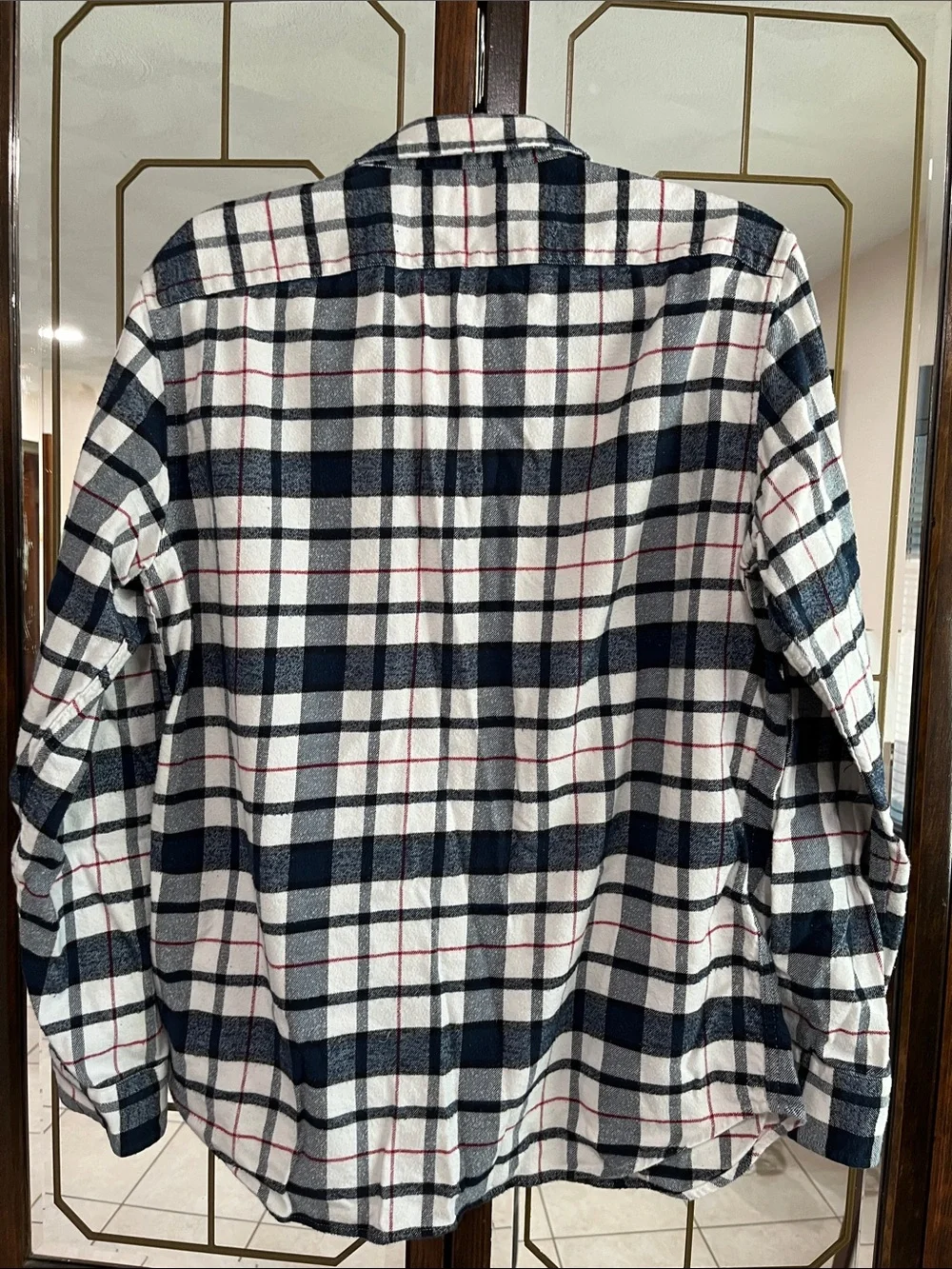 Banana Republic Navy, White & Red Plaid Flannel Button-Down Shirt